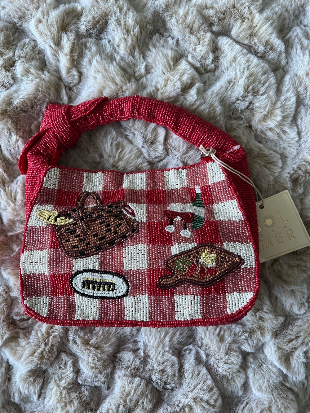 NWT New Release Beaded Picnic-Print Bag